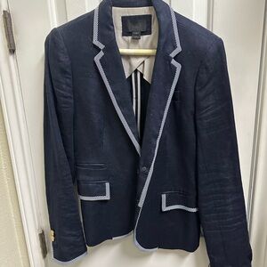 J. Crew Navy and White Striped Blazer - linen